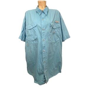 Columbia Fishing Shirt XXL 2XL 58” Button Down Casual Short Sleeve Light Blue